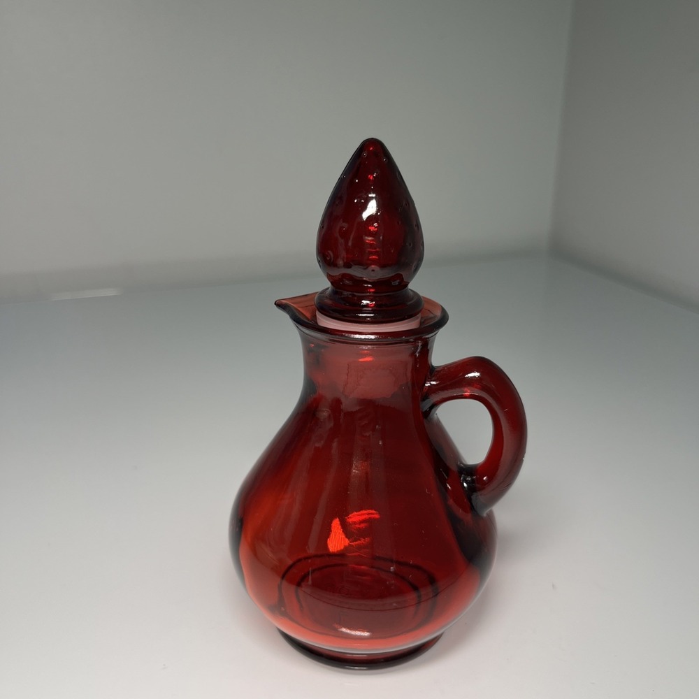 Vintage‎ Small Cruet Bottle Avon 1876 Ruby Red Glass Strawberry Top